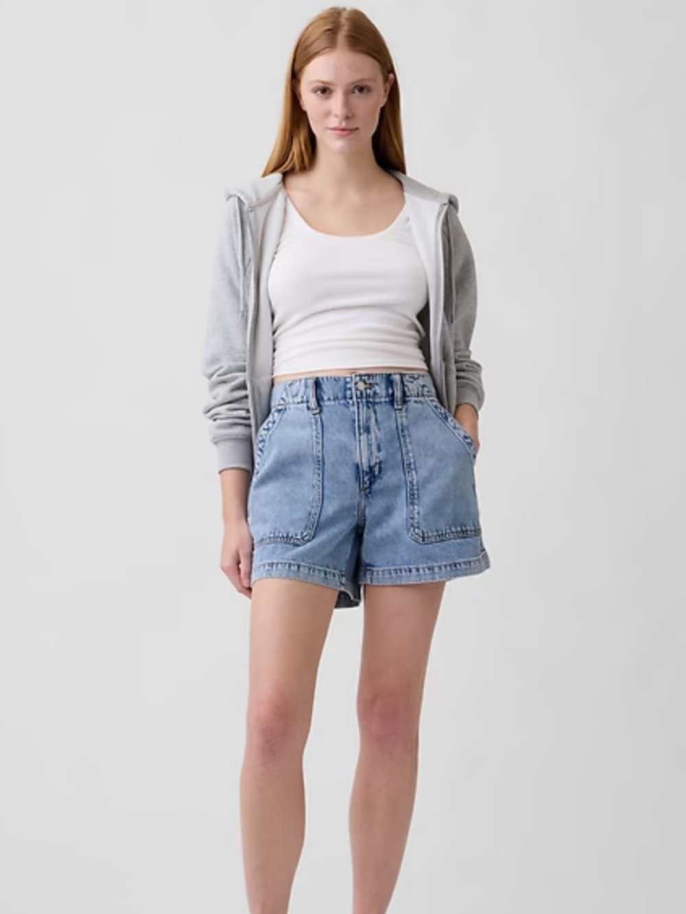 Gap 4" High Rise Soft Denim Utility Shorts Light Wash XS